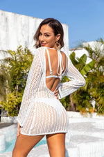 Angel Wings Openwork Backless Round Neck Cover Up - Ladyez