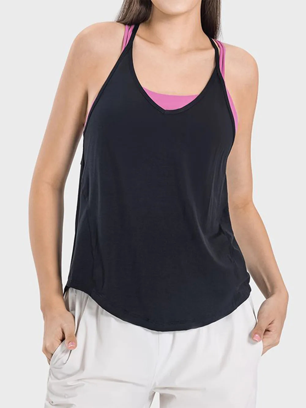 Millennia Slit Spaghetti Strap Scoop Neck Active Cami - Ladyez
