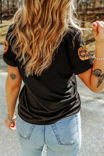 Sequin Pumpkin Round Neck Short Sleeve T-Shirt - Ladyez