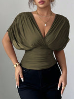 Ruched Surplice Short Sleeve Top