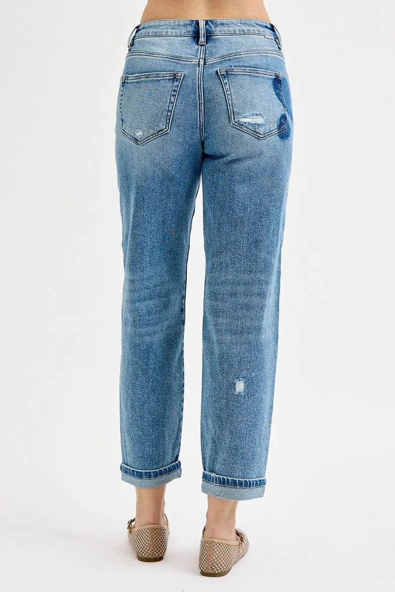 RISEN Full Size Mid Rise Fit-boyfriend Heart Shade Jeans Plus Size - Ladyez