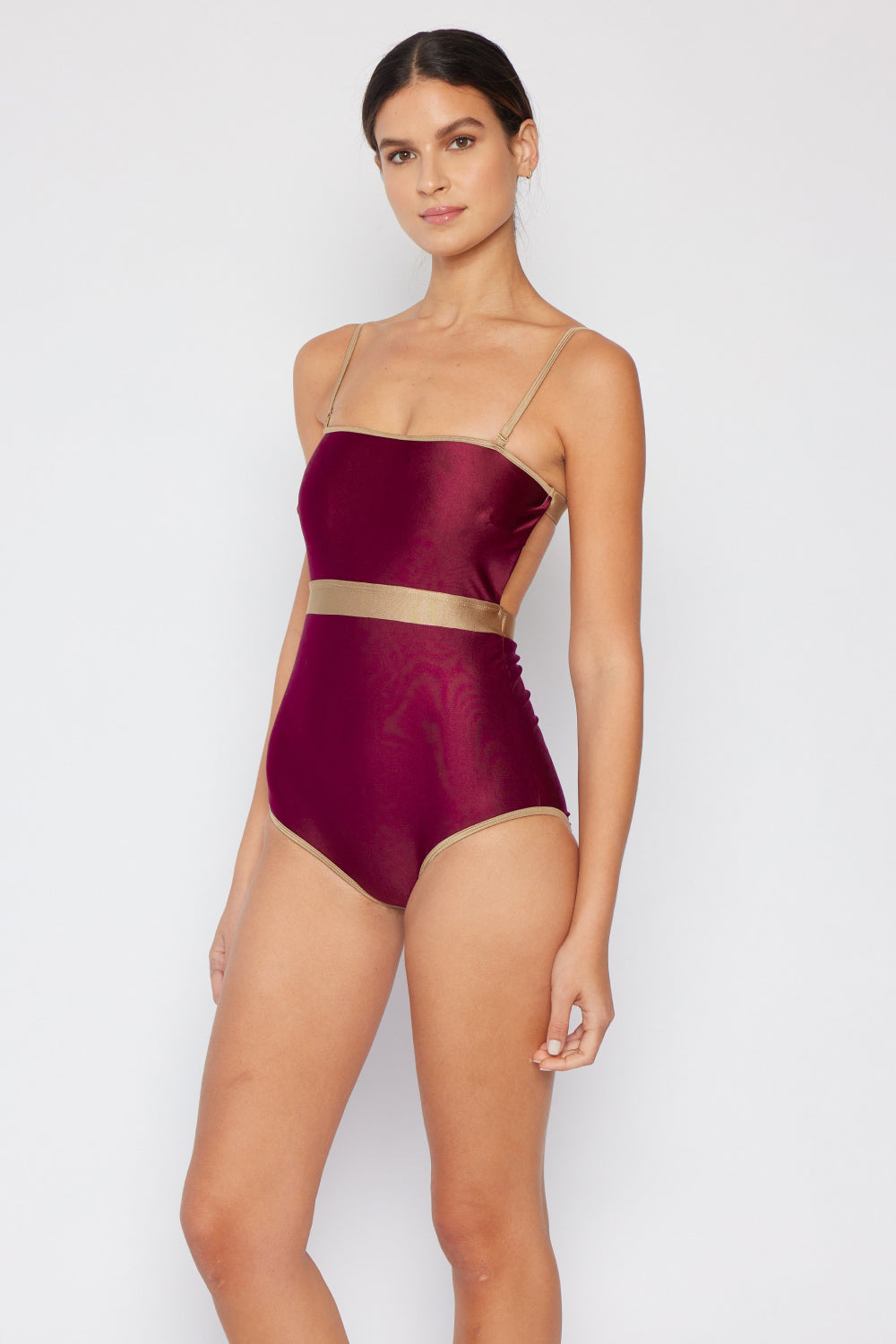 Marina West Swim Wave Break Contrast Trim One-Piece in Wine - Ladyez
