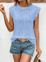 Eyelet Round Neck Cap Sleeve Top