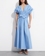 French Tea Break Elegant Dress Autumn V neck Applique Stitching A line Maxi Dress Women
