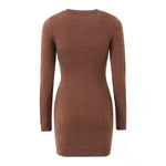 Knitted Long Sleeve Button Slim Fit Dress Sexy Slimming Hip Autumn Winter Black Knitted Women Clothing Dress