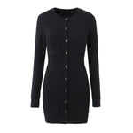 Knitted Long Sleeve Button Slim Fit Dress Sexy Slimming Hip Autumn Winter Black Knitted Women Clothing Dress
