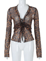 Leopard Print Tie Front Blouse