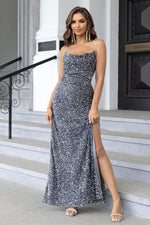 Sequin Backless Split Maxi Dress - Ladyez