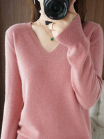 V-Neck Solid Color Sweater