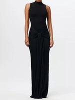 Sleeveless Mock Neck Knot Front Maxi Dress