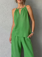Cutout Tank and Wide Leg Pants Set
