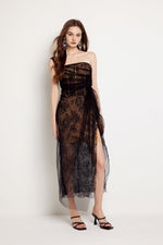 Women Summer Fishbone Lace Gauze Slit Slim Sexy Dress