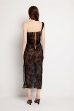Women Summer Fishbone Lace Gauze Slit Slim Sexy Dress