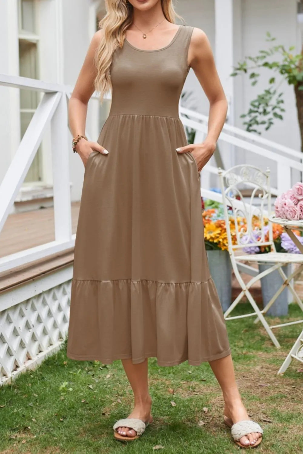 Round Neck Wide Strap Tank Dress