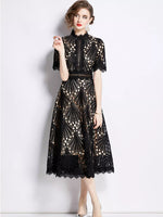 Full Size Lace Short Sleeve Midi Dress Plus Size