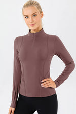 Mock Neck Quarter Zip Active T-Shirt - Ladyez