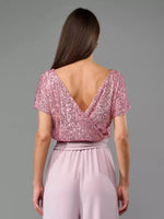 Full Size Sequin Short Sleeve Wide Leg Jumpsuit Plus Size
