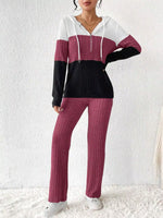 Color Block Half Zip Hooded Top and Pants Set