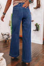 Wide Leg Pocketed High Waist Jeans - Ladyez