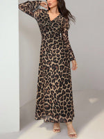Leopard Print Flare Sleeve Maxi Dress