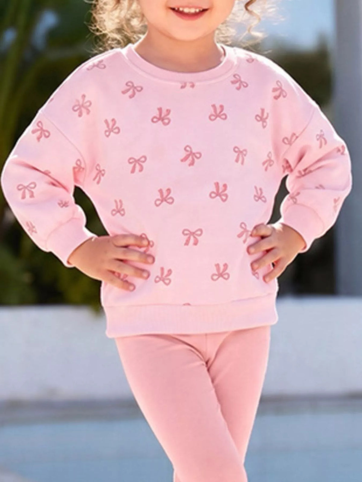 Children's Bow-Print Sweatshirt and Leggings Two-Piece Set