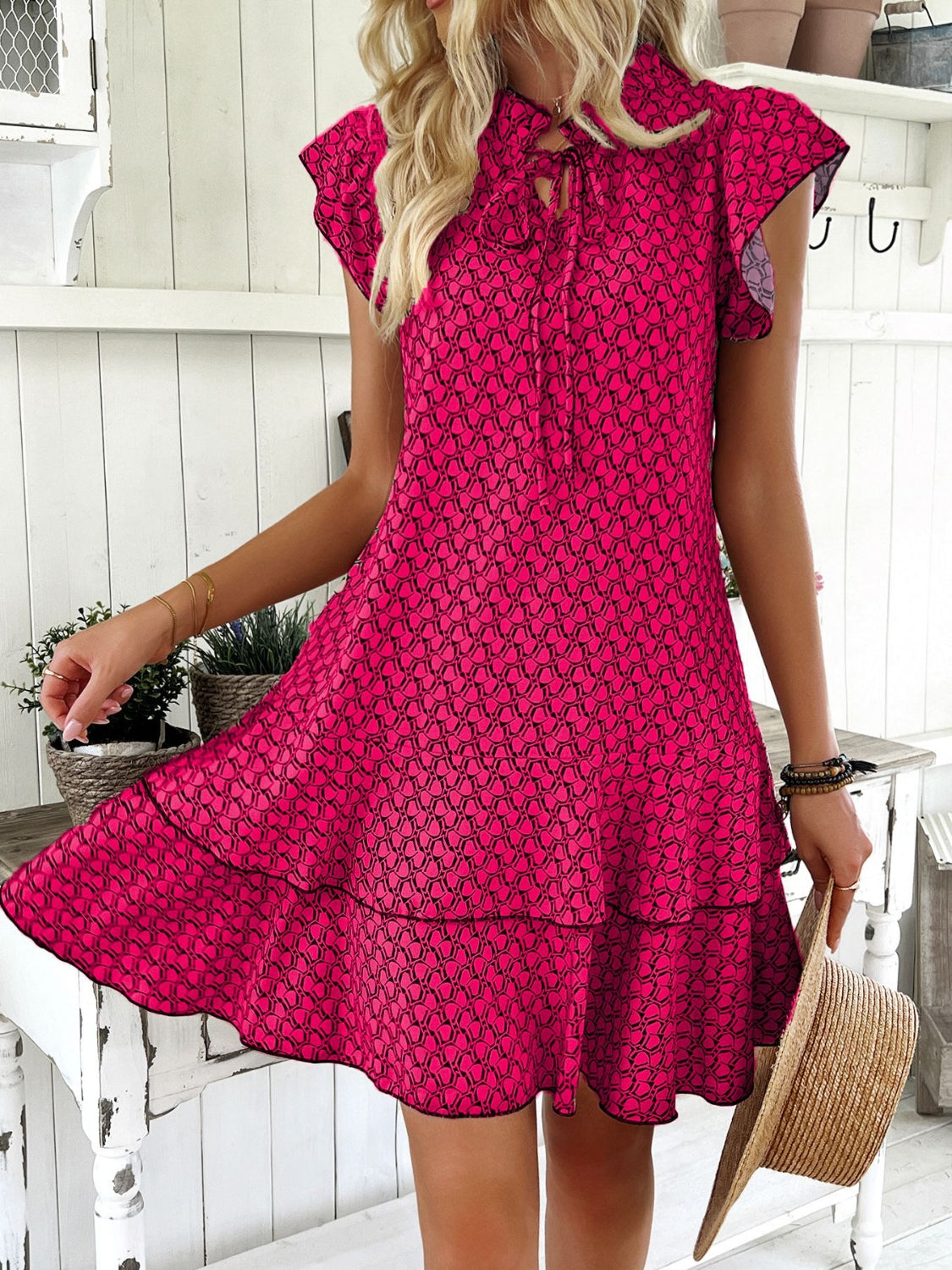 Full Size Ruffled Layered Printed Mini Dress Plus Size - Ladyez