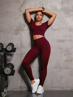 Round Neck Short Sleeve Top and Leggings Active Set - Ladyez