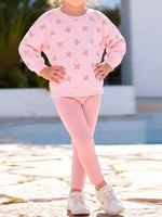 Children's Bow-Print Sweatshirt and Leggings Two-Piece Set