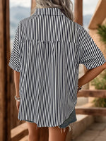 Perfee Striped Collared Neck Half Sleeve Shirt