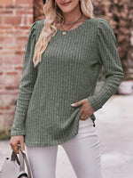 Ribbed Knit Puff Sleeve T-Shirt