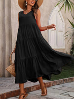 Tiered V-Neck Sleeveless Dress - Ladyez