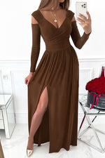 Slit Surplice Long Sleeve Maxi Dress - Ladyez