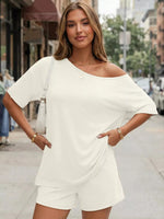 Full Size Boat Neck Tee and Shorts Set Plus Size