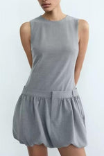 Women Wide Swing round Neck Sleeveless Short Version Dress Puffy dress