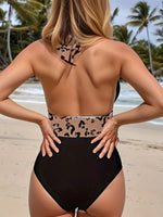 Full Size Leopard Halter Neck One-Piece Swimwear Plus Size