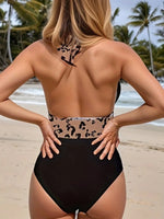 Full Size Leopard Halter Neck One-Piece Swimwear Plus Size - Ladyez