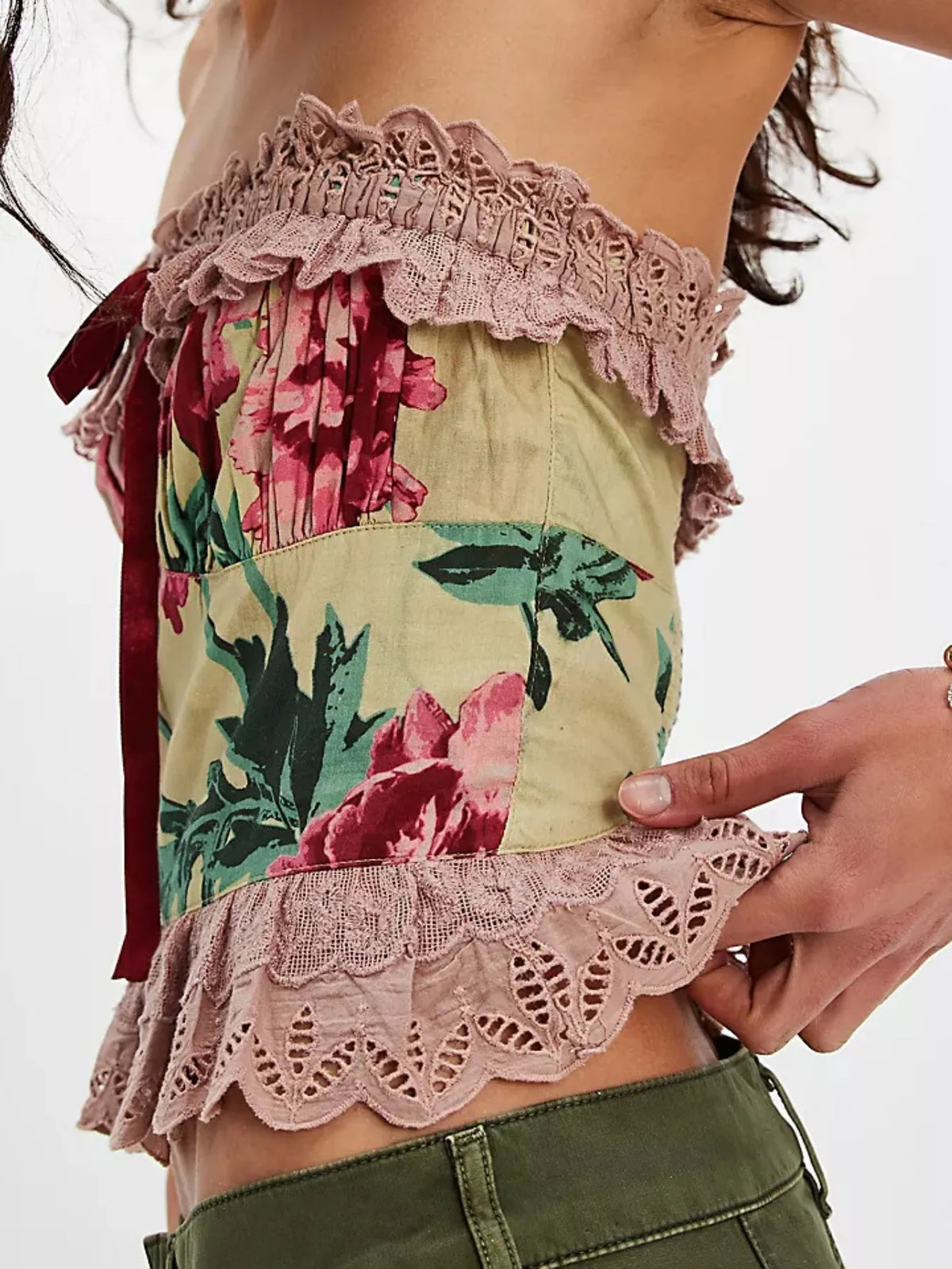 Floral Print Lace Trim Tube Top - Ladyez
