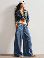 Floral Appliques Wide Leg Jeans
