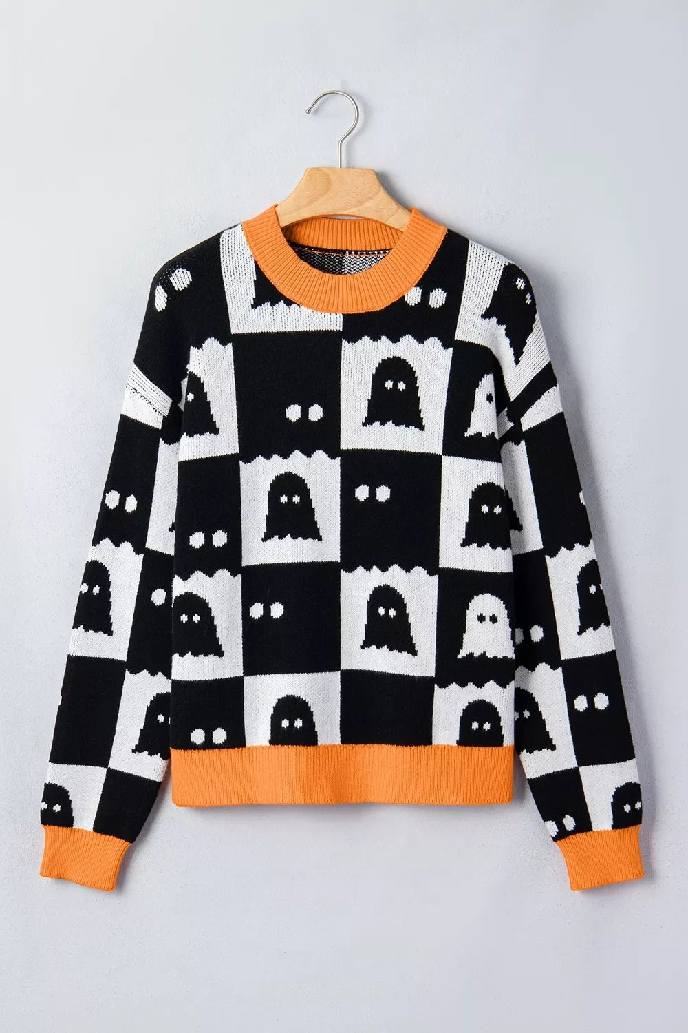 Halloween Ghost Pattern Checkerboard Sweater