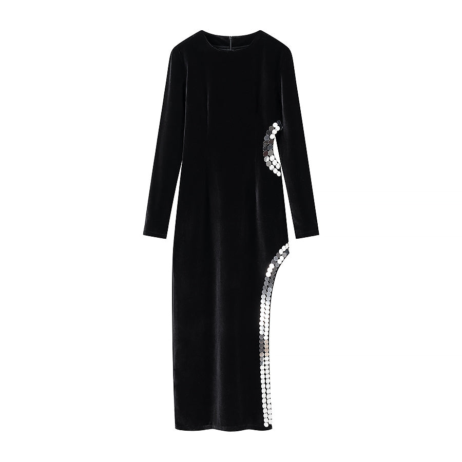 Winter Women Clothing Simple Sexy Cutout Slit Slim Fit Maxi Dress