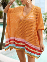 Slit Openwork V-Neck Half Sleeve Cover-Up - Ladyez