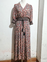 Paisley Print Half Sleeve Slit Midi Dress