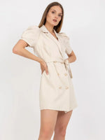 Tie Waist Short Sleeve Blazer Dress - Ladyez