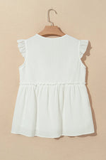 Ruffled Trim V Neck Flutter Flowy Top