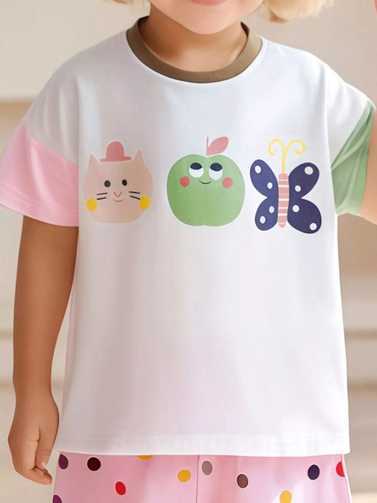 Children's Cartoon Graphic Color BlockT-Shirt