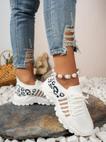 Cutout Leopard Lace Up Mesh Athletic - Ladyez