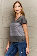 Perfee Striped V-Neck Short Sleeve T-Shirt