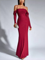 Glitter Ruched Long Sleeve Mermaid Maxi Dress