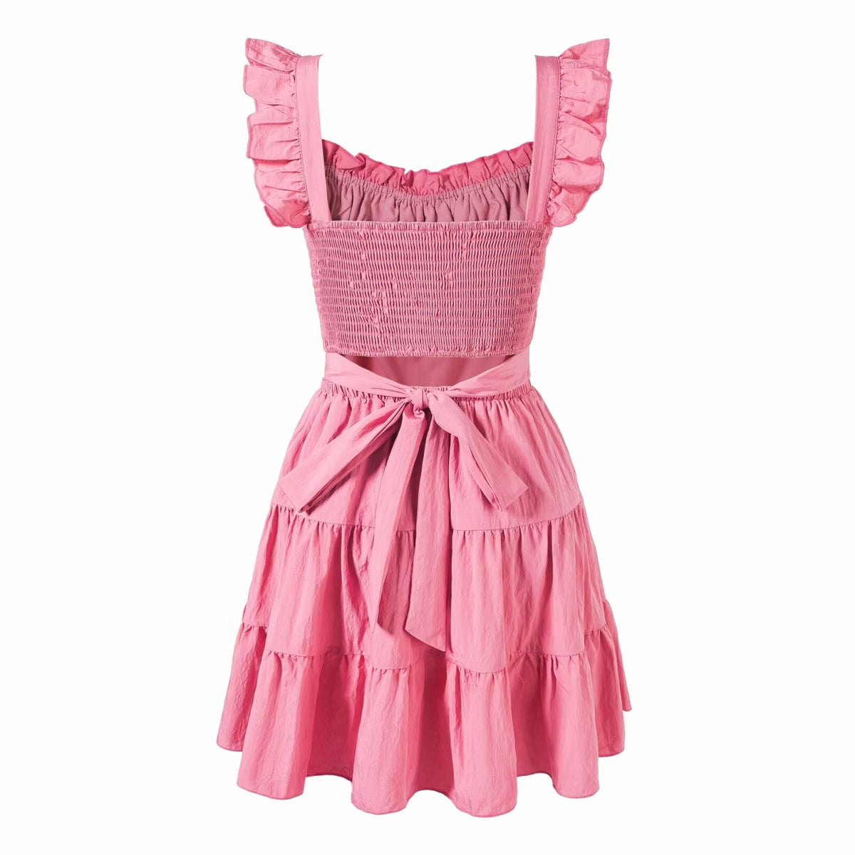 Vintage Square Collar Flying Sleeve Pink Dress Summer Elegant Beautiful Waist Tight Dress