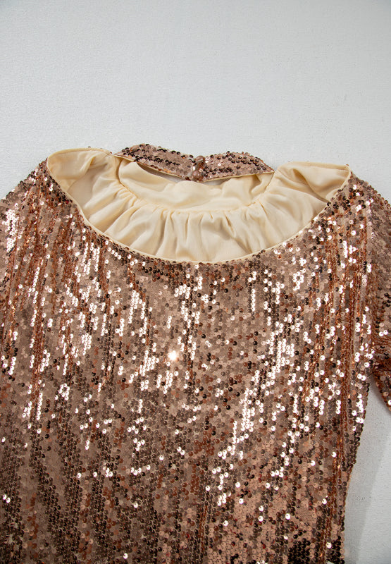 Backless Sequin Mock Neck Long Sleeve Mini Dress - Ladyez